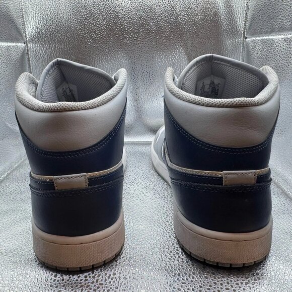 Size 12 - Nike Air Jordan 1 Mid White Wolf Gray Midnight Navy Shoes DQ8426-104 - Picture 7 of 10